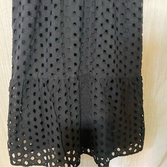 Loft Black Eyelet Midi Dress 2 Petite Cotton Tiered Adjustable Straps Summer - Picture 4 of 13